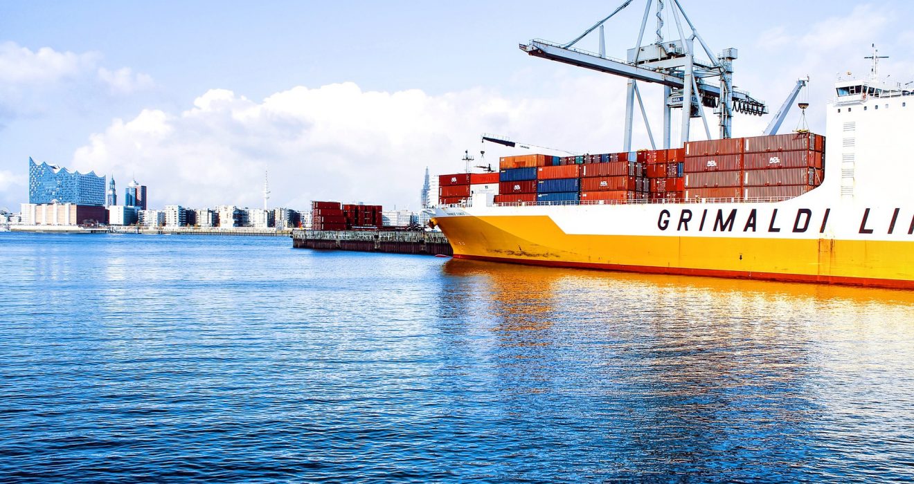 large container ship inside port